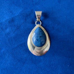 Sterling Silver and Denim Blue Lapis Tear Drop Pendant